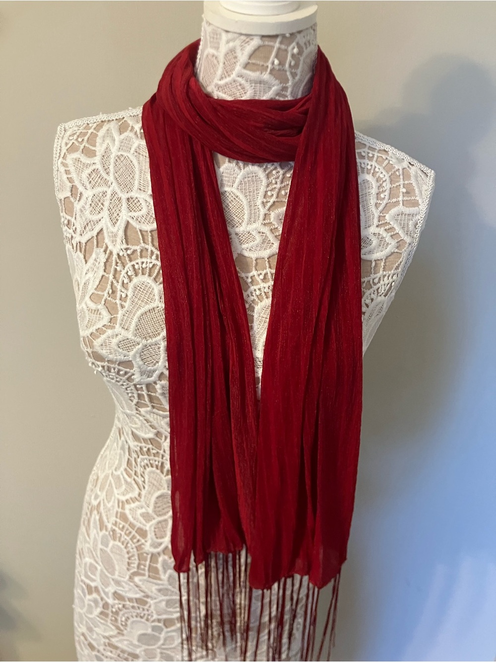 Red Fringe Lightweight Women's Scarf - Unbranded